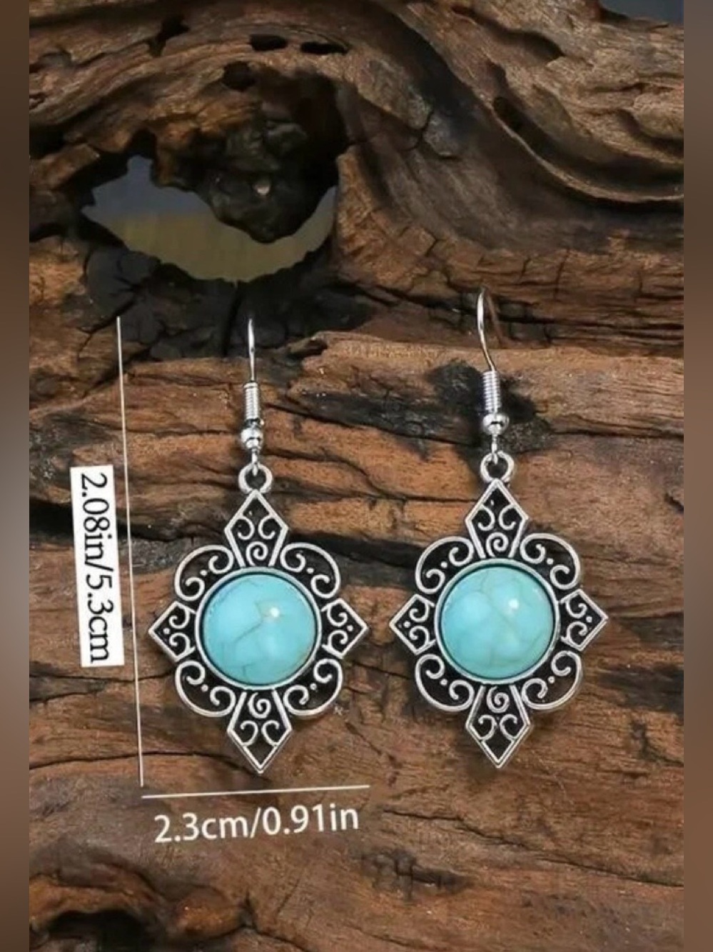 Vintage Boho Faux Turquoise Silvery Earrings - Picture 2 of 2